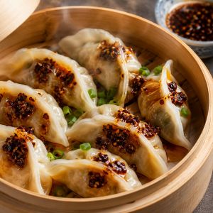 Steamed Dumplings with Crispy Chili Oil
