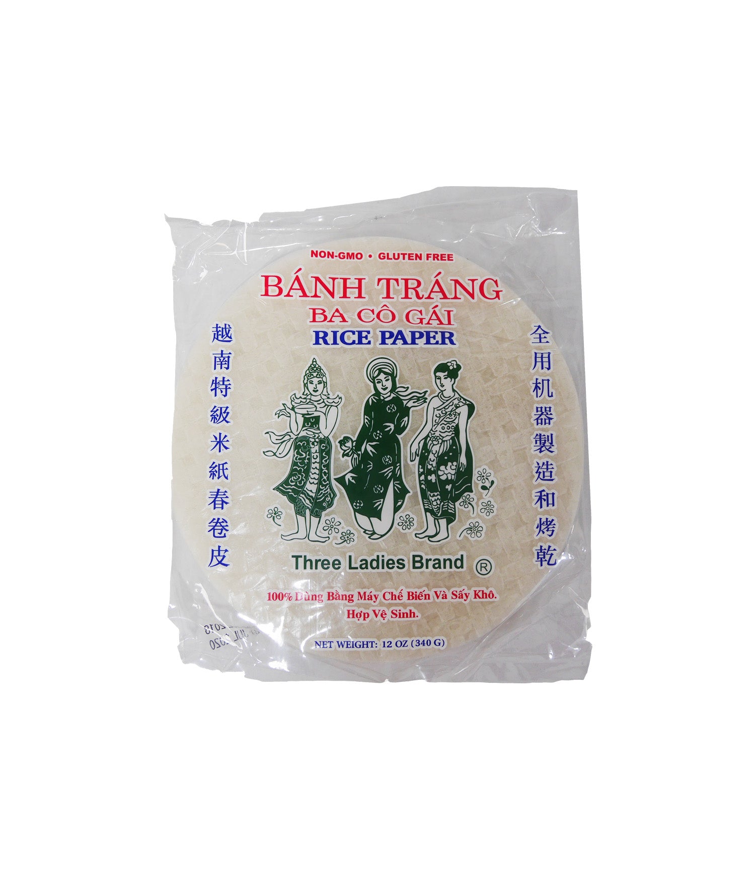 Three Ladies Super Thin Spring Roll Rice Paper Wrappers Banh Trang 28 Cm 10  Oz. pack of 2 